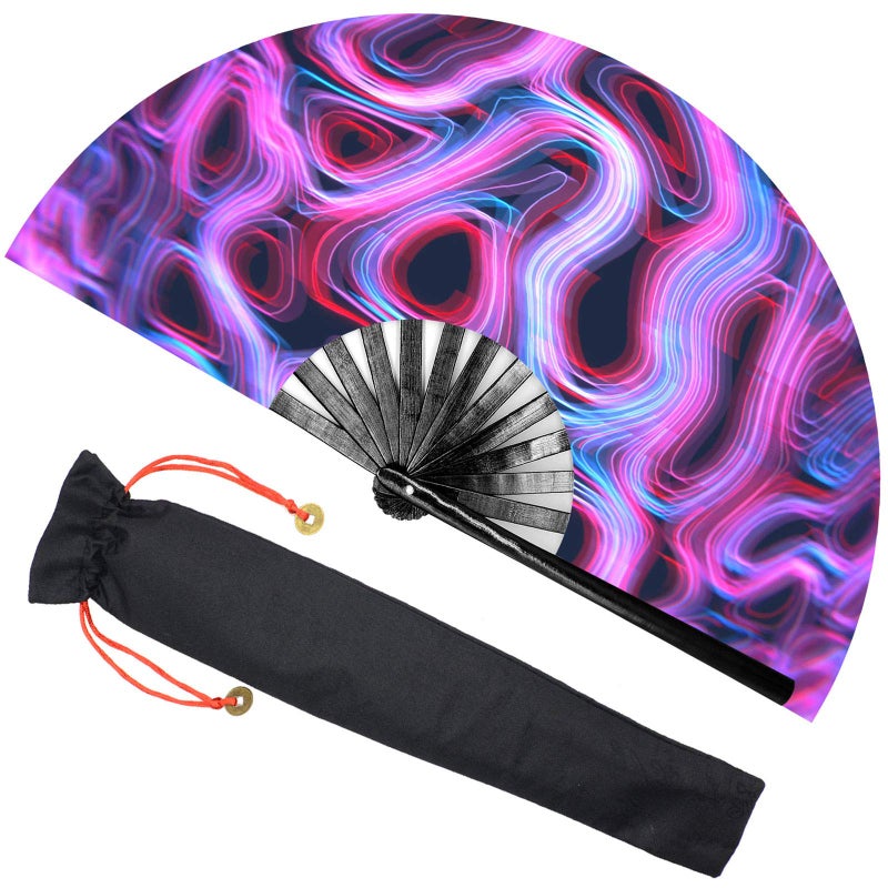 Zolee Large Rave Clack Fan for Line Dancing - Boots on The Ground Popping Folding Hand Fan - for EDM, Music Festival, Hot Flashes, Event, Party, Dance, Decorations, Gift (Psychedelic) - Image 1